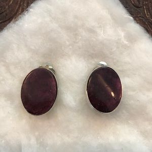 Sterling silver clip earrings - brownish purple